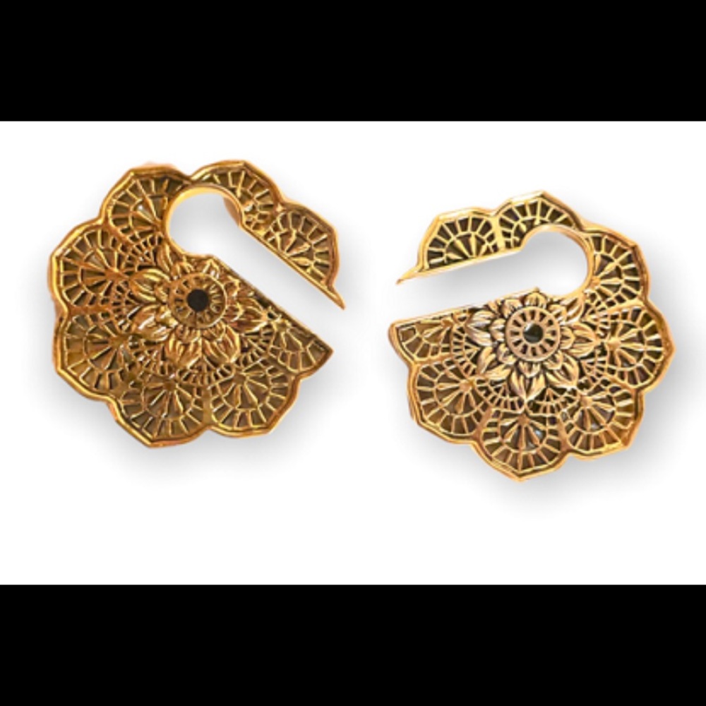 Gold Plated Tribal Vintage Style Mandala Gauge Earrings